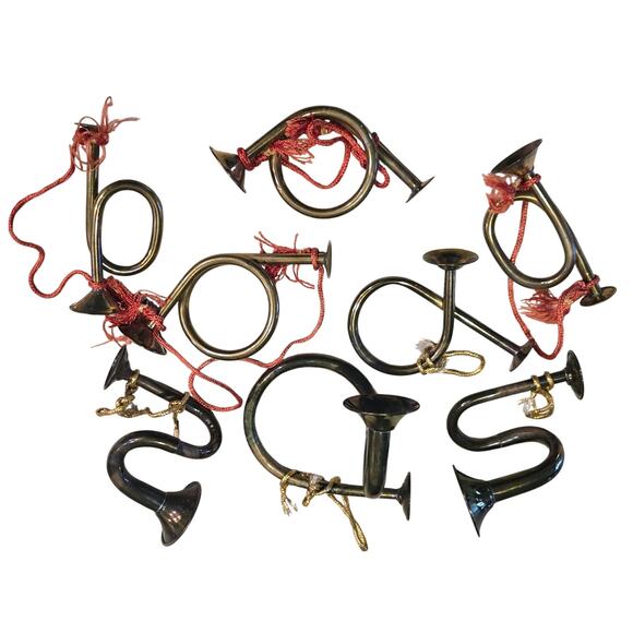 8-Vintage Decorative Miniature Christmas Brass Instruments Bugle, Tuba, etc - Picture 1 of 4